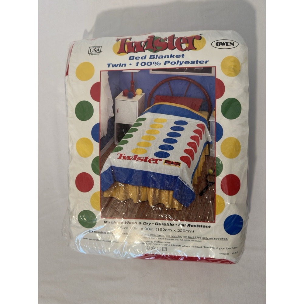 NEW Vintage 1998 Hasbro Twister Twin Bed Blanket 60x90 in. USA Made By Owen